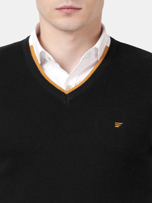 t-base Black Sleeve Less V-Neck Solid Sweater