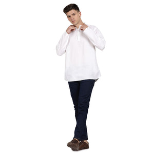t-base White Linen Solid Shirt