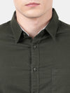 t-base Men Forest Green Cotton/Lycra Solid Casual Shirt