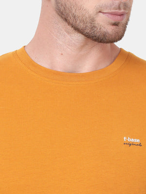 Spruce Yellow Solid Cotton Crew Neck t-shirt
