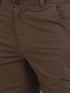t-base Men Tarmac Brown Cotton Stretch Solid Cargo Shorts
