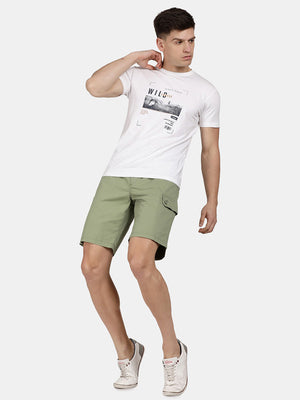 t-base Men Kashmir Green Cotton Solid Chino Shorts