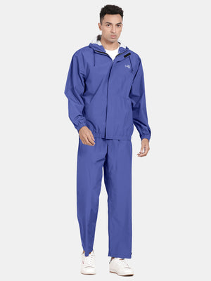 Royal Blue Nylon Ribstop Solid Full Sleeve Waterproof Rainwear Jacket and Pant Set