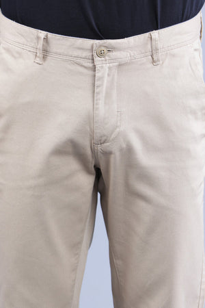 t-base Men Light Khaki Solid Cotton Dobby Stretch Chinos Trouser