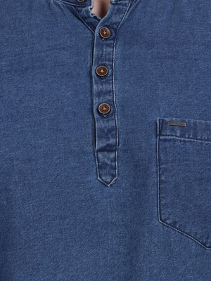 t-base Denim Blue Indigo Twill Cotton Casual Shirt