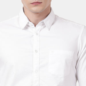 t-base White Cotton Lycra Solid Shirt