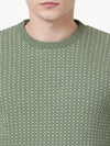 t-base Bronze Green Melange Full Sleeve Crewneck Stylised Sweater