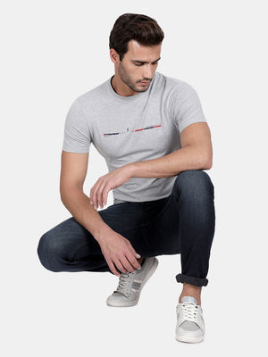 Grey Melange Cotton Stretch Half Sleeve Solid T-Shirt