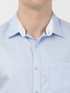 t-base Men Sky Blue Cotton Solid Casual Shirt