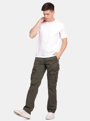 Forest Green Cotton Rfd Solid Cargo Pant