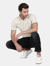 t-base Overcast Beige Cotton Polyester Polo Solid T-Shirt