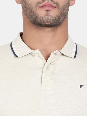 t-base Overcast Beige Cotton Polyester Polo Solid T-Shirt