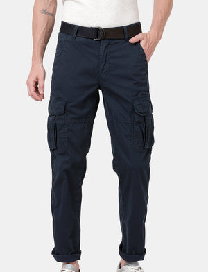 Navy Cotton Canvas Overdyed Solid Cargo Pant