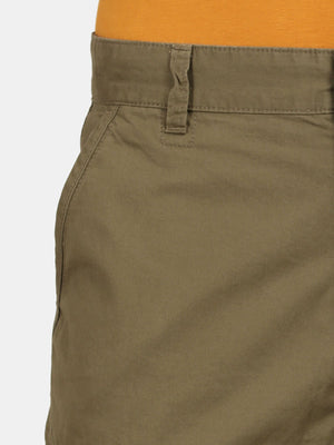t-base Men Olive Cotton Solid Cargo Shorts