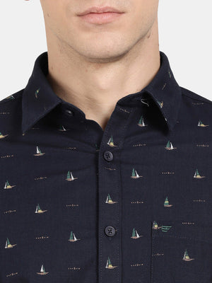 t-base Navy Cotton Printed Shirt