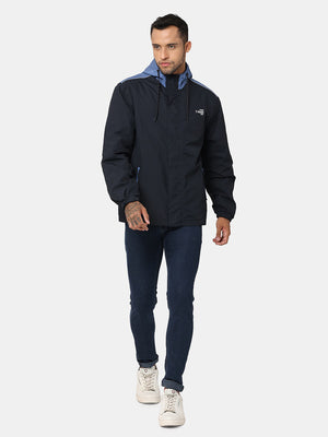 t-base Storm Blue Navy Nylon Ripstop Solid Full Sleeve Rainwear Jacket