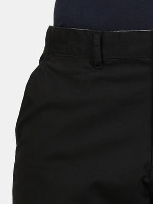 t-base Men Black Cotton Stretch Solid Chino Shorts
