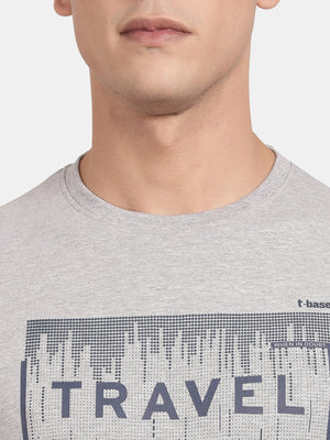 Grey Round Neck Solid T-Shirt