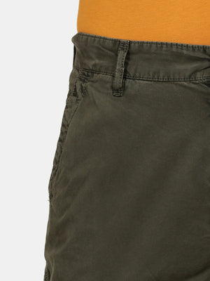 t-base Men Moss Green Cotton RFD Solid Cargo Shorts