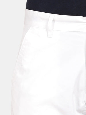 t-base Men White Cotton Solid Chino Shorts