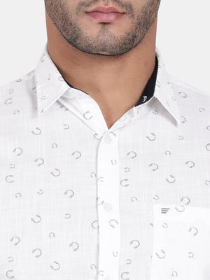 t-base White Half Sleeve Cotton Printed Casual Shirt