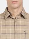 t-base Sand Brown Cotton Twill Checks Shirt