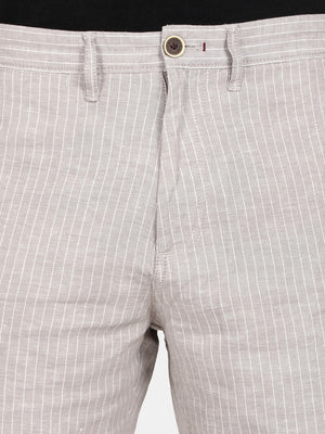 t-base Men Beige Cotton Linen Striper Chino Shorts