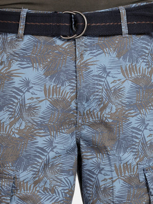 t-base Men Coronet Blue Cotton Printed Cargo Shorts