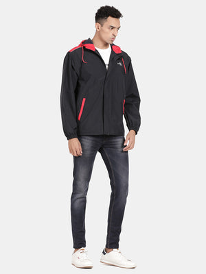 t-base Red Nylon Ribstop Solid Full Sleeve Waterproof Rainwear Jacket