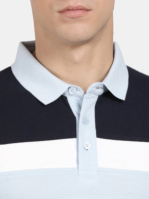 t-base Blue Atoll Cotton Polyester Polo Solid T-Shirt