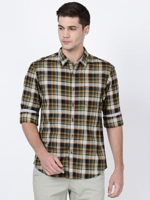 t-base Cedar Green Cotton Checks Shirt
