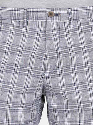 t-base Men True Navy Cotton Linen Checks Chino Shorts