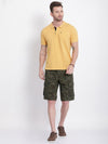 t-base Men Rifle Green Cotton Printed Cargo Shorts With Belt
