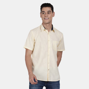 t-base Lemon Yellow Cotton Linen Solid Shirt