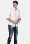 t-base Men White Cotton/Lycra Solid Casual Shirt