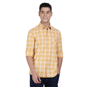 t-base Sunflower Yellow Cotton Checks Shirt