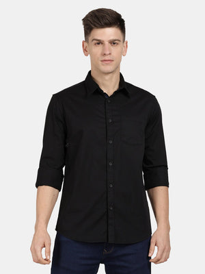 t-base Black Cotton Twill Solid Shirt