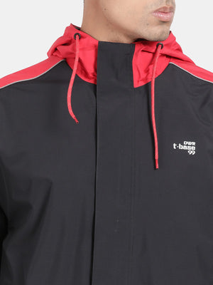 t-base Red Nylon Ribstop Solid Full Sleeve Waterproof Rainwear Jacket