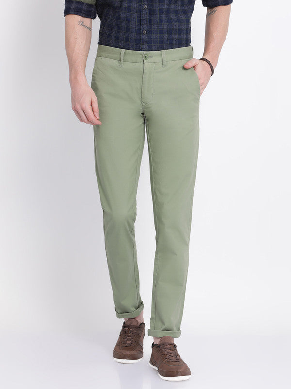 t-base men's Kashmir Green Solid Cotton Lycra Chino Pant