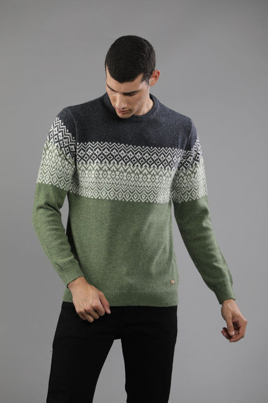 t-base Bronze Green Full Sleeve Crewneck Stylised Sweater