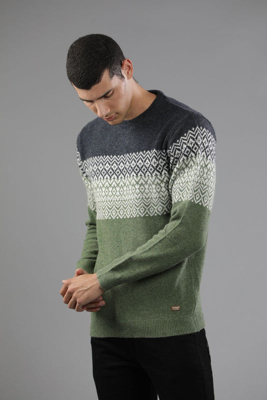 t-base Bronze Green Full Sleeve Crewneck Stylised Sweater