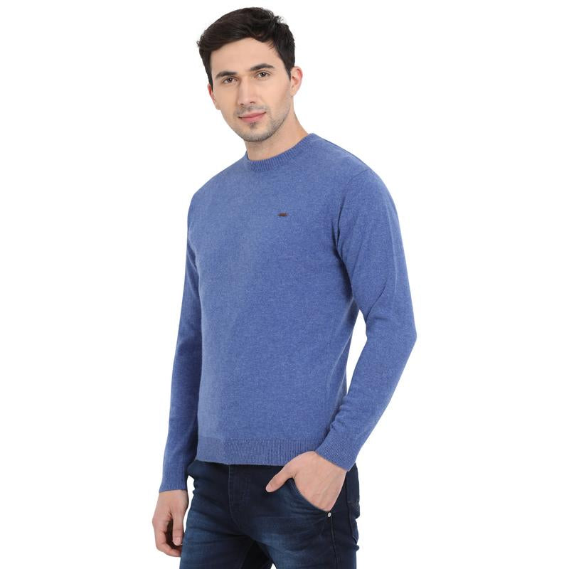 t-base Bright Blue Round Neck Solid Sweater