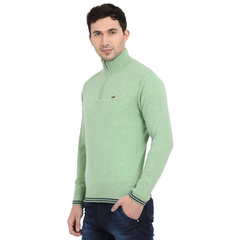 t-base Pale Green Mock Collar Solid Sweater