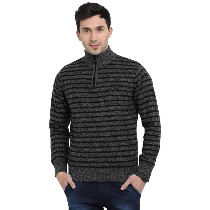 t-base Black Mock Collar Stripe Sweater