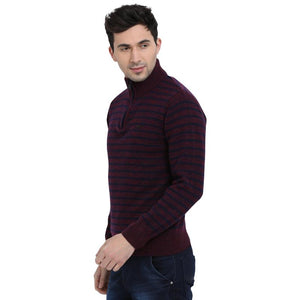 t-base Maroon Mock Collar Stripe Sweater