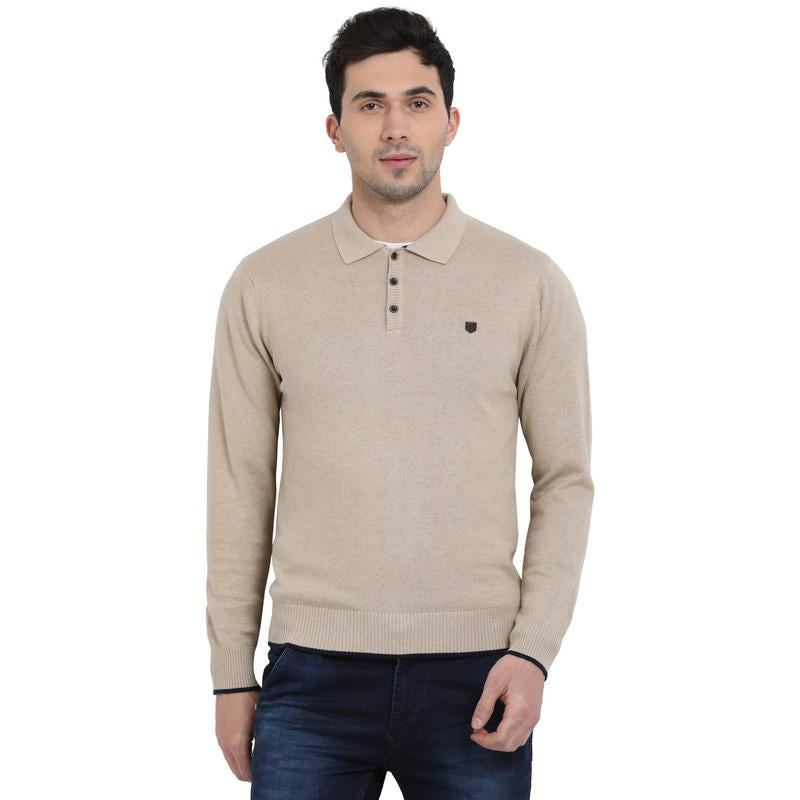 t-base Oatmeal Polo Neck Solid Sweater