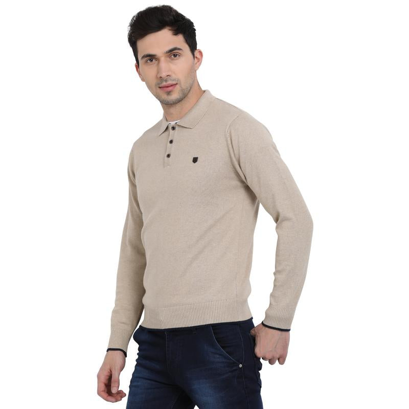 t-base Oatmeal Polo Neck Solid Sweater
