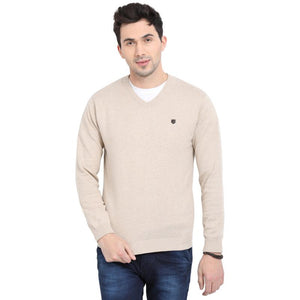 t-base Beige V Neck Solid Sweater