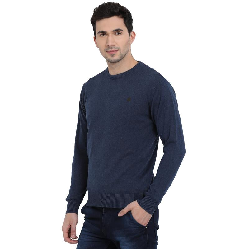 t-base Navy Round Neck Solid Sweater