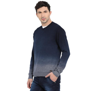 t-base Dark Indigo V Neck Dip Dyed Sweater